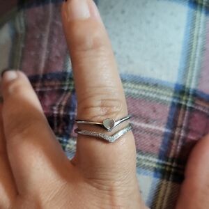 Silver Heart and Chevron Ring Set